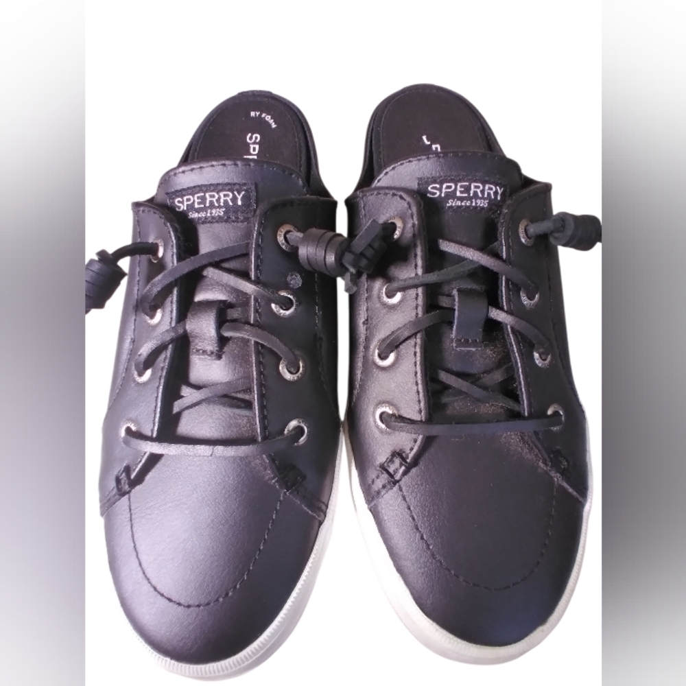 Sperry Black Casual Leather Shoes Slip On Womens Size 8.5 Cozy Summer Comfy
